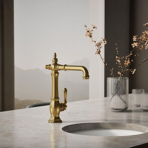 Main product image of Artifacts Single-Handle Bar Sink Faucet with Swing Spout (Vibrant Brushed Moderne Brass), K-99267-2MB