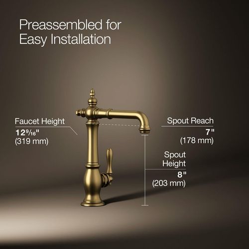 Main product image of Artifacts Single-Handle Bar Sink Faucet with Swing Spout (Vibrant Brushed Moderne Brass), K-99267-2MB