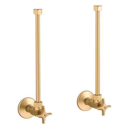 Main product image of Pair 1/2" Npt Angle Supplies w/ Stop, Cross Handle And Annealed Vertical Tube (Vibrant Brushed Moderne Brass), K-7606-P-2MB