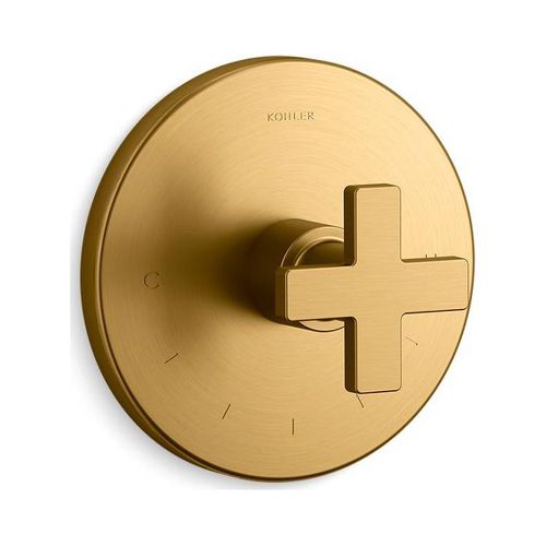 Main product image of Mastershower Temperature Control Valve Trim w/ Cross Handle (Vibrant Brushed Moderne Brass), K-T73133-3-2MB