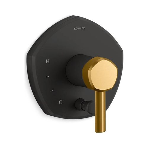Main product image of Rite-Temp Valve Trim w/ Push-Button Diverter And Lever Handle (Matte Black w/ Brushed Moderne Brass)