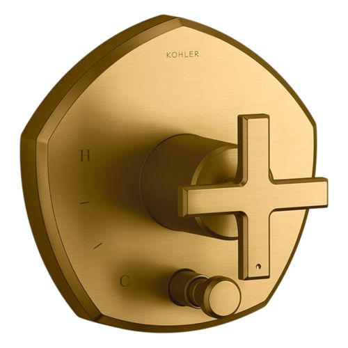 Main product image of Occasion Rite-Temp Valve Trim w/ Push-Button Diverter And Cross Handle (Vibrant Brushed Moderne Brass), K-T27044-3-2MB
