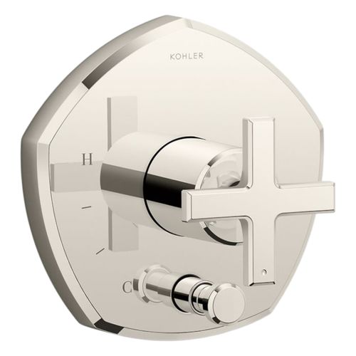 Main product image of Occasion Rite-Temp Valve Trim w/ Push-Button Diverter And Cross Handle (Vibrant Polished Nickel), K-T27044-3-SN
