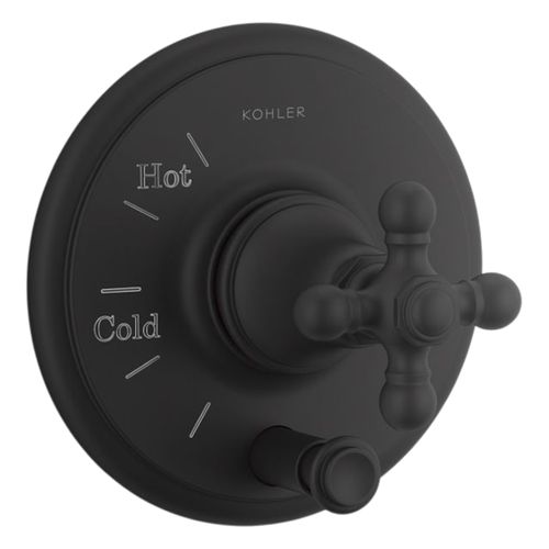 Main product image of Artifacts Rite-Temp Valve Trim w/ Push-Button Diverter And Cross Handle (Matte Black), K-T72768-3-BL
