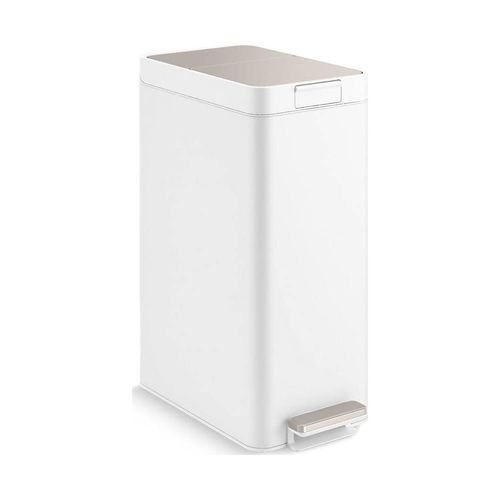 Main product image of 13-Gallon Stainless Steel Slim Step Trash Can w/ Bifold Lid (Stainless Steel + White), K-23826-STW