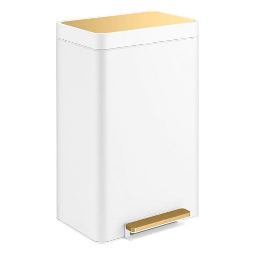 Main product image of 13-Gallon Stainless Steel Step Trash Can (White & Moderne Brushed Brass), K-20940-WMB