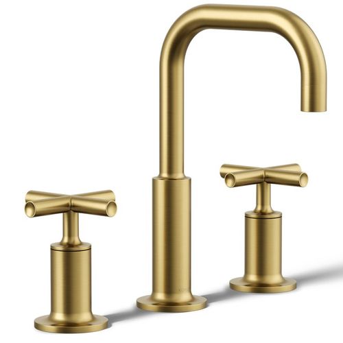 Main product image of Purist Widespread Bathroom Sink Faucet w/ Cross Handles, 1.2 GPM (Vibrant Brushed Moderne Brass), K-14406-3-2MB