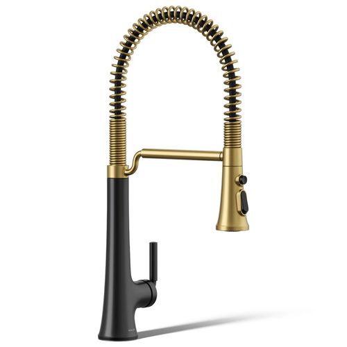 Main product image of Tone Semi-professional Pull-down Kitchen Faucet w/ 3-Function Sprayhead (Matte Black w/ Brushed Moderne Brass), K-23765-BMB