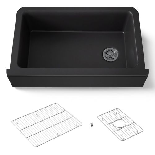 Main product image of Cairn 34" Undermount Single-bowl Farmhouse Kitchen Sink (Matte Black), K-25786-CM1