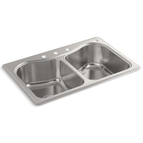 Main product image of Staccato 33" Top Mount Double-bowl Kitchen Sink (Stainless Steel), K-3369-4-NA