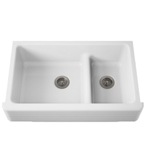 Main product image of Whitehaven Hayridge Smart Divide 35-11/16" Undermount Double-bowl Farmhouse Kitchen Sink (White), K-6349-0
