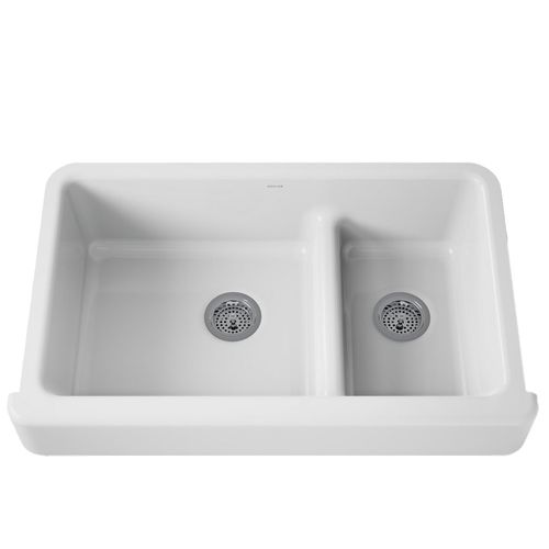 Main product image of Whitehaven Smart Divide 35-1/2" Undermount Double-bowl Farmhouse Kitchen Sink w/ Short Apron (White), K-6426-0