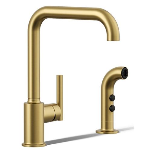 Main product image of Purist Single-handle Kitchen Faucet w/ Side Sprayer (Vibrant Brushed Moderne Brass), K-7508-2MB