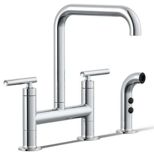 Main product image of Purist Two-hole Bridge Kitchen Faucet w/ Side Sprayer (Polished Chrome), K-7548-4-CP