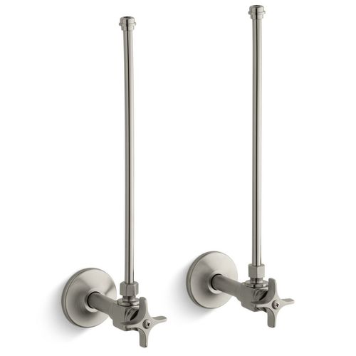 Main product image of Pair 3/8" Npt Angle Supplies w/ Stop, Cross Handle And Annealed Vertical Tube (Vibrant Brushed Nickel), K-7605-P-BN