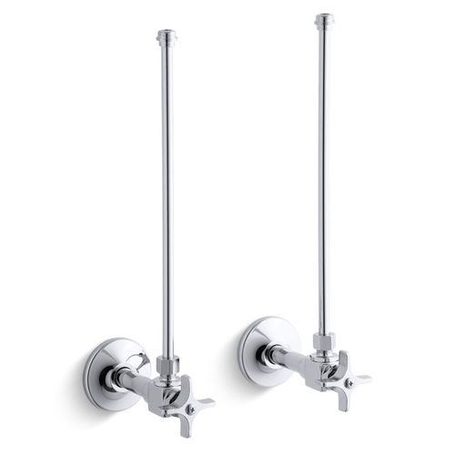 Main product image of Pair 3/8" Npt Angle Supplies w/ Stop, Cross Handle And Annealed Vertical Tube (Polished Chrome), K-7605-P-CP