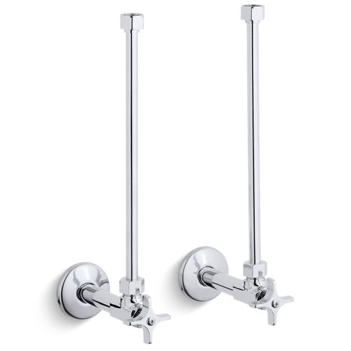 Main product image of Pair 1/2" Npt Angle Supplies w/ Stop, Cross Handle And Annealed Vertical Tube (Polished Chrome), K-7606-P-CP