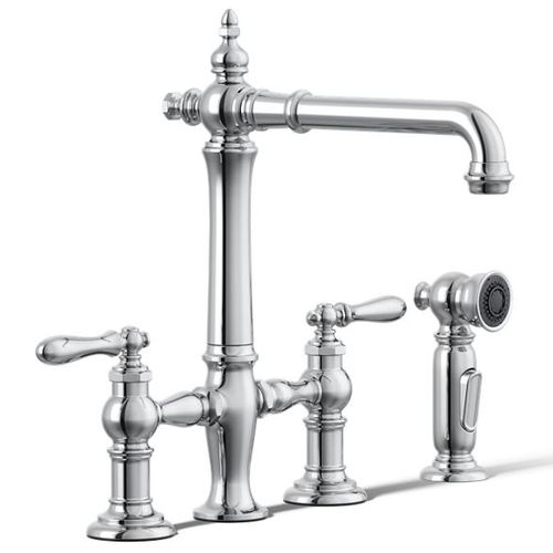 Main product image of Artifacts 3-Hole Bridge Kitchen Faucet w/ Side Sprayer (Polished Chrome), K-76519-4-CP
