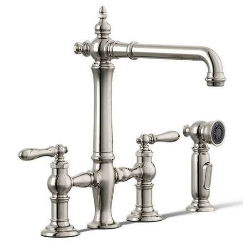 Main product image of Artifacts 3-Hole Bridge Kitchen Faucet w/ Side Sprayer (Vibrant Polished Nickel), K-76519-4-SN