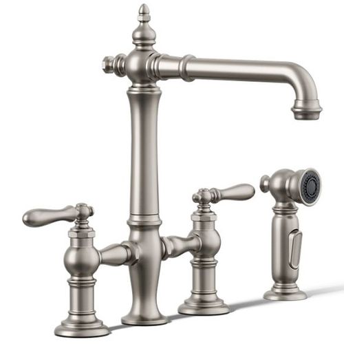 Main product image of Artifacts 3-Hole Bridge Kitchen Faucet w/ Side Sprayer (Vibrant Stainless), K-76519-4-VS