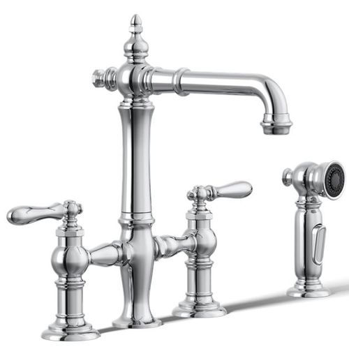 Main product image of Artifacts 3-Hole Bridge Bar Sink Faucet w/ Side Sprayer (Polished Chrome), K-76520-4-CP