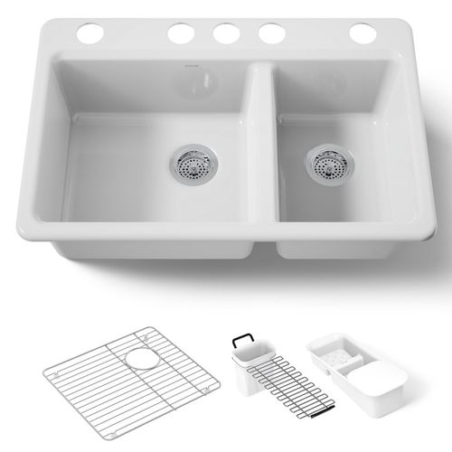 Main product image of Riverby 33" Undermount Double-bowl Workstation Kitchen Sink (White), K-8669-5UA3-0