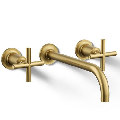 Main product image of Purist Wall Mount Bathroom Faucet w/ Cross Handles, 1.2 GPM (Vibrant Brushed Moderne Brass), K-T14414-3-2MB