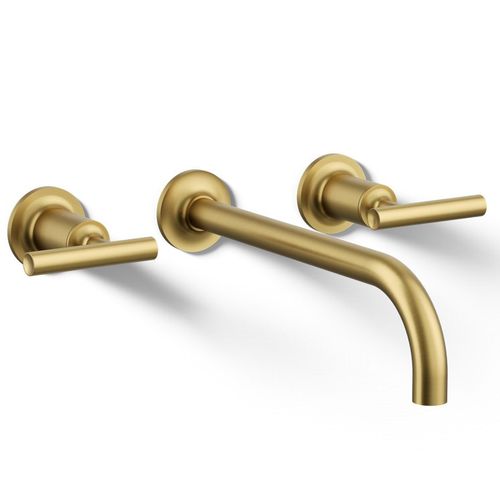 Main product image of Purist Wall Mount Bathroom Faucet w/ Lever Handles, 1.2 GPM (Vibrant Brushed Moderne Brass), K-T14414-4-2MB