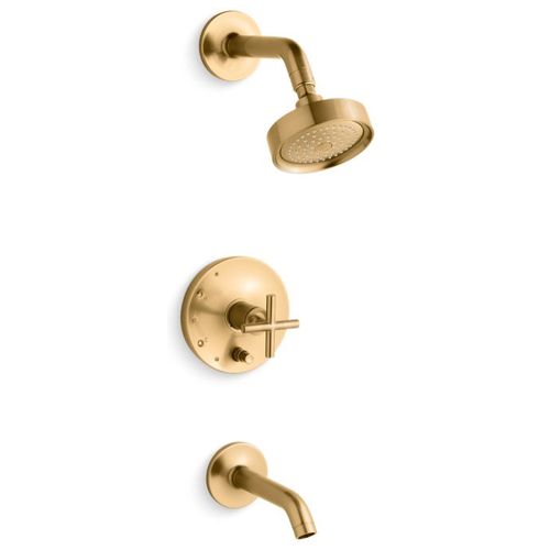 Main product image of Purist Rite-temp Bath And Shower Trim Kit w/ Push-button Diverter And Cross Handle, 2.5 GPM (Vibrant Brushed Moderne Brass)