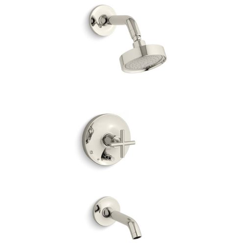 Main product image of Purist Rite-temp Bath And Shower Trim Kit w/ Push-button Diverter And Cross Handle, 2.5 GPM (Vibrant Polished Nickel), K-T14420-3-SN