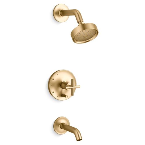 Main product image of Purist Rite-temp Bath And Shower Trim Kit w/ Push-button Diverter And Cross Handle, 1.75 GPM (Vibrant Brushed Moderne Brass)