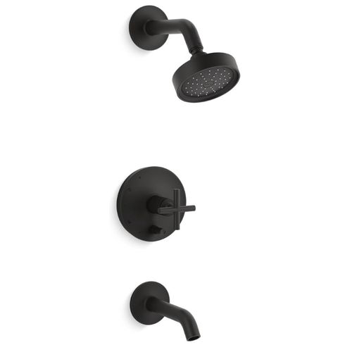 Main product image of Purist Rite-temp Bath And Shower Trim Kit w/ Push-button Diverter And Cross Handle, 1.75 GPM (Matte Black)