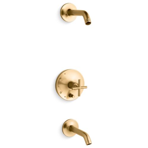 Main product image of Purist Rite-temp Bath And Shower Trim Kit w/ Push-button Diverter And Cross Handle, w/ out Showerhead (Vibrant Brushed Moderne Brass)