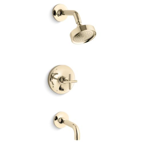Main product image of Purist Rite-temp Bath And Shower Trim Kit w/ Push-button Diverter And Cross Handle, 2.5 GPM (Vibrant French Gold)
