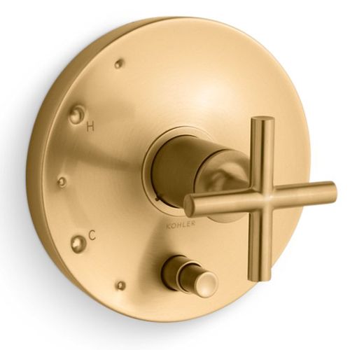 Main product image of Purist Rite-temp Valve Trim w/ Push-button Diverter And Cross Handle (Vibrant Brushed Moderne Brass)
