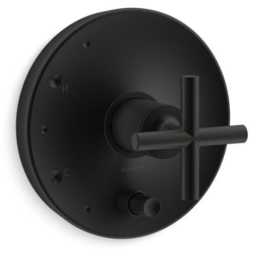 Main product image of Purist Rite-temp Valve Trim w/ Push-button Diverter And Cross Handle (Matte Black), K-T14501-3-BL