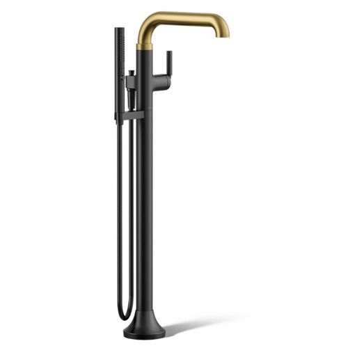 Main product image of Tone Floor Mount Bath Filler Trim w/ Handshower (Matte Black w/ Brushed Moderne Brass)