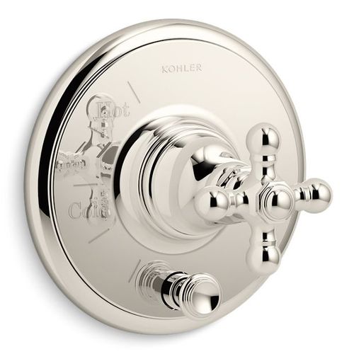 Main product image of Artifacts Rite-temp Valve Trim w/ Push-button Diverter And Cross Handle (Vibrant Polished Nickel)