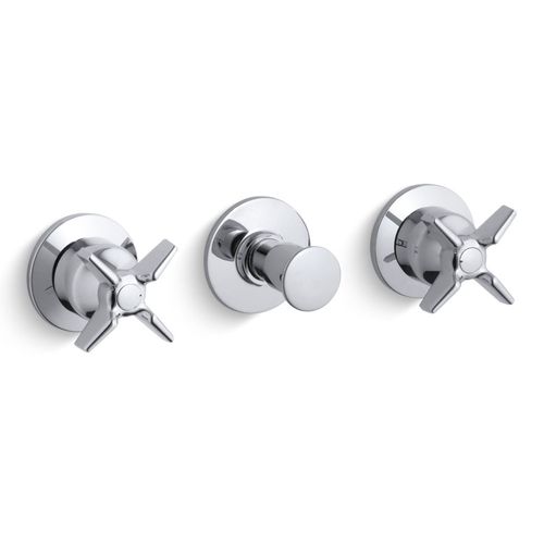 Main product image of Triton Wall Mount Valve Trim w/ Push Button Diverter And Cross Handles, Requires Valve (Polished Chrome)