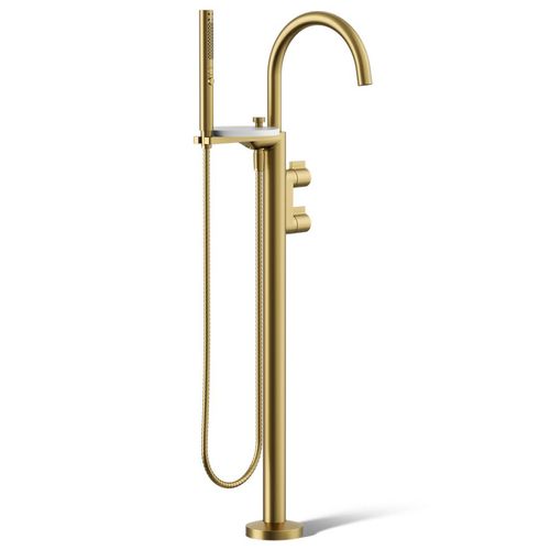 Main product image of Components Floor Mount Bath Filler Trim w/ Lever Handles And Handshower (Vibrant Brushed Moderne Brass)