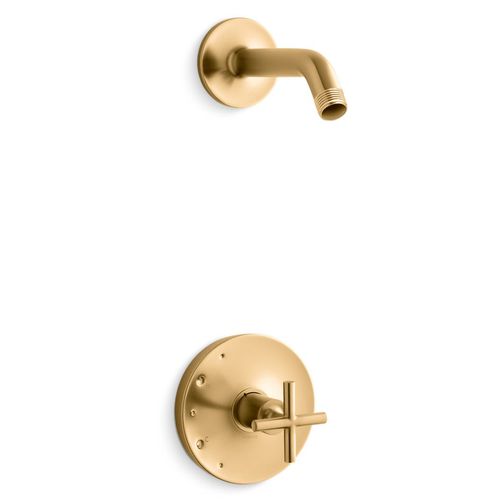 Main product image of Purist Rite-temp Shower Trim Kit w/ Cross Handle, w/ out Showerhead (Vibrant Brushed Moderne Brass)