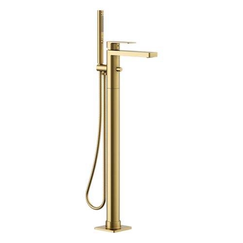 Main product image of Parallel Floor-Mount Bath Filler Trim w/ Handshower (Vibrant Brushed Moderne Brass), K-T23492-4-2MB