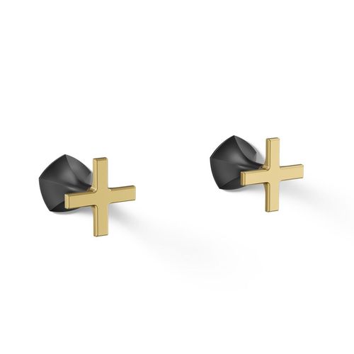 Main product image of Wall-Mount Bathroom Sink Faucet Cross Handle Trim, 1.2 GPM (Matte Black w/ Brushed Moderne Brass)