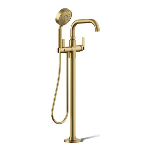 Main product image of Floor-Mount Bath Filler Trim w/ Handshower (Vibrant Brushed Moderne Brass), K-T35924-4-2MB