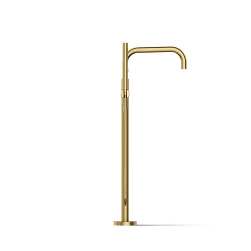 Main product image of Purist Floor-Mount Bathtub Filler Trim with Handshower (Vibrant Brushed Moderne Brass), K-T97328-4-2MB