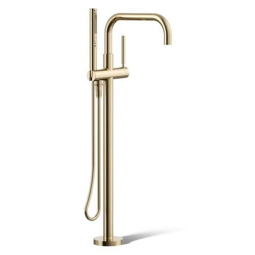 Main product image of Purist Floor-Mount Bathtub Filler Trim with Handshower (Vibrant French Gold), K-T97328-4-AF