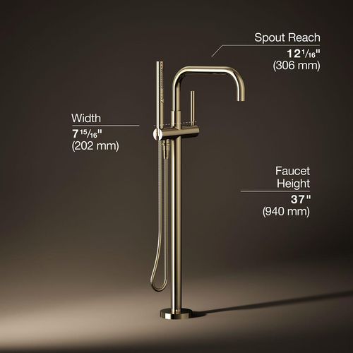 Main product image of Purist Floor-Mount Bathtub Filler Trim with Handshower (Vibrant French Gold), K-T97328-4-AF