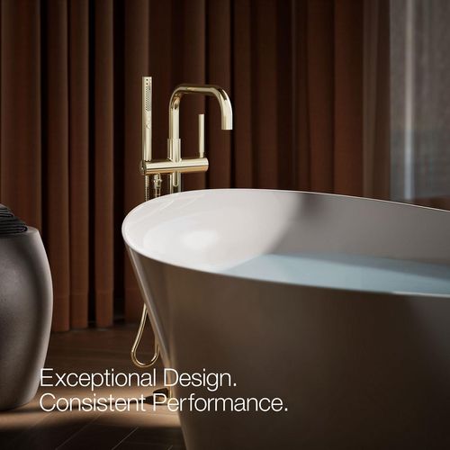 Main product image of Purist Floor-Mount Bathtub Filler Trim with Handshower (Vibrant French Gold), K-T97328-4-AF