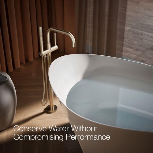 Main product image of Purist Floor-Mount Bathtub Filler Trim with Handshower (Vibrant Brushed Bronze), K-T97328-4-BV