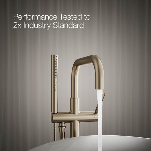 Main product image of Purist Floor-Mount Bathtub Filler Trim with Handshower (Vibrant Brushed Bronze), K-T97328-4-BV